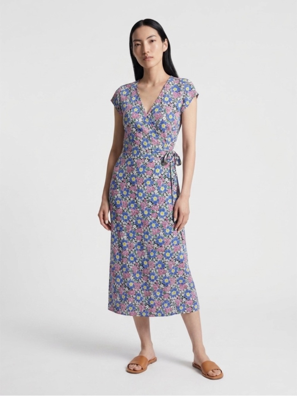 J Crew Floral Wrap Midi Dress in Purple - Picture 1 of 2